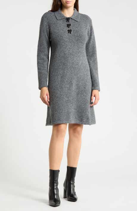 Collared Long Sleeve Sweater Dress
