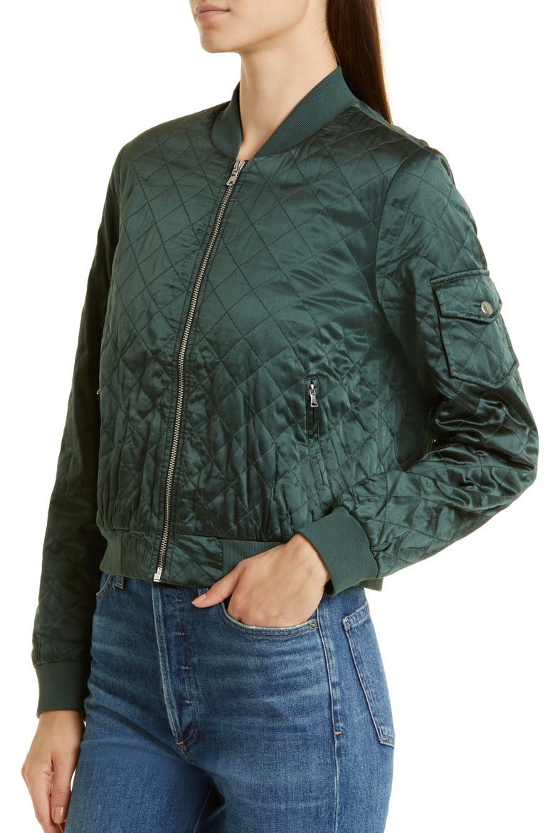 The Dierdre Quilted Silk Bomber Jacket, Alternate, color, HUNTER