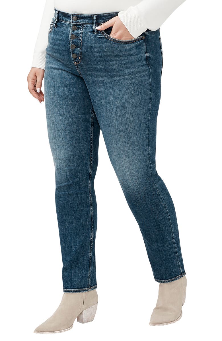 Silver Jeans Co. Most Wanted Exposed Button Mid Rise Straight Leg Jeans, Alternate, color, Indigo