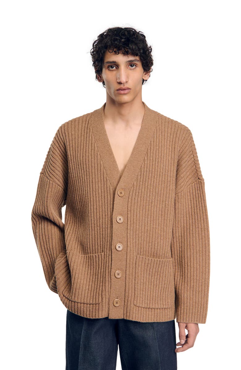SANDRO Oversized rib knit cardigan, Alternate, color, 