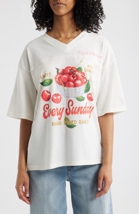 Fresh Cherries V-Neck Graphic T-Shirt