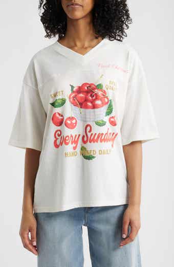 Vinyl Icons Fresh Cherries V-Neck Graphic T-Shirt