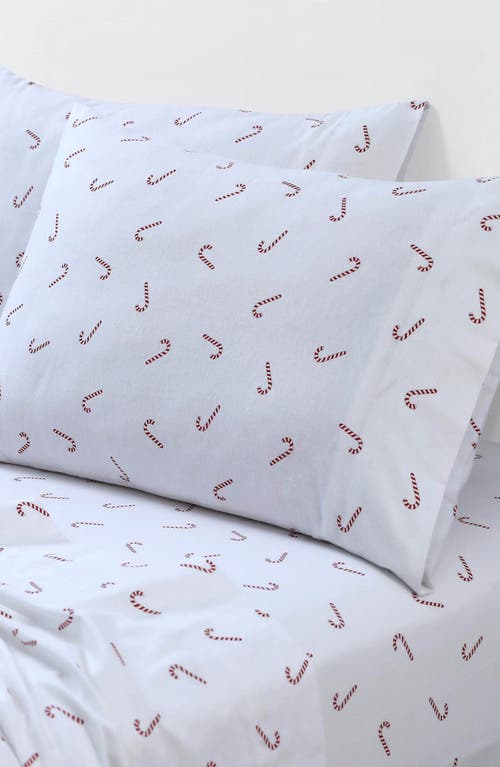 Azores Home Candy Cane Cotton Flannel Sheet Set In White