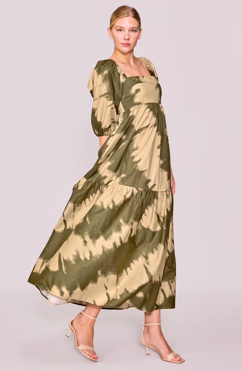 MELLODAY Square Neck Puff Sleeve Tiered Dress, Alternate, color, Olive Marble