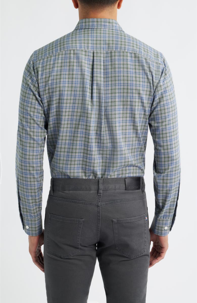 Peter Millar Bar Harbour Plaid Flannel Performance Button-Up Shirt, Alternate, color, British Grey