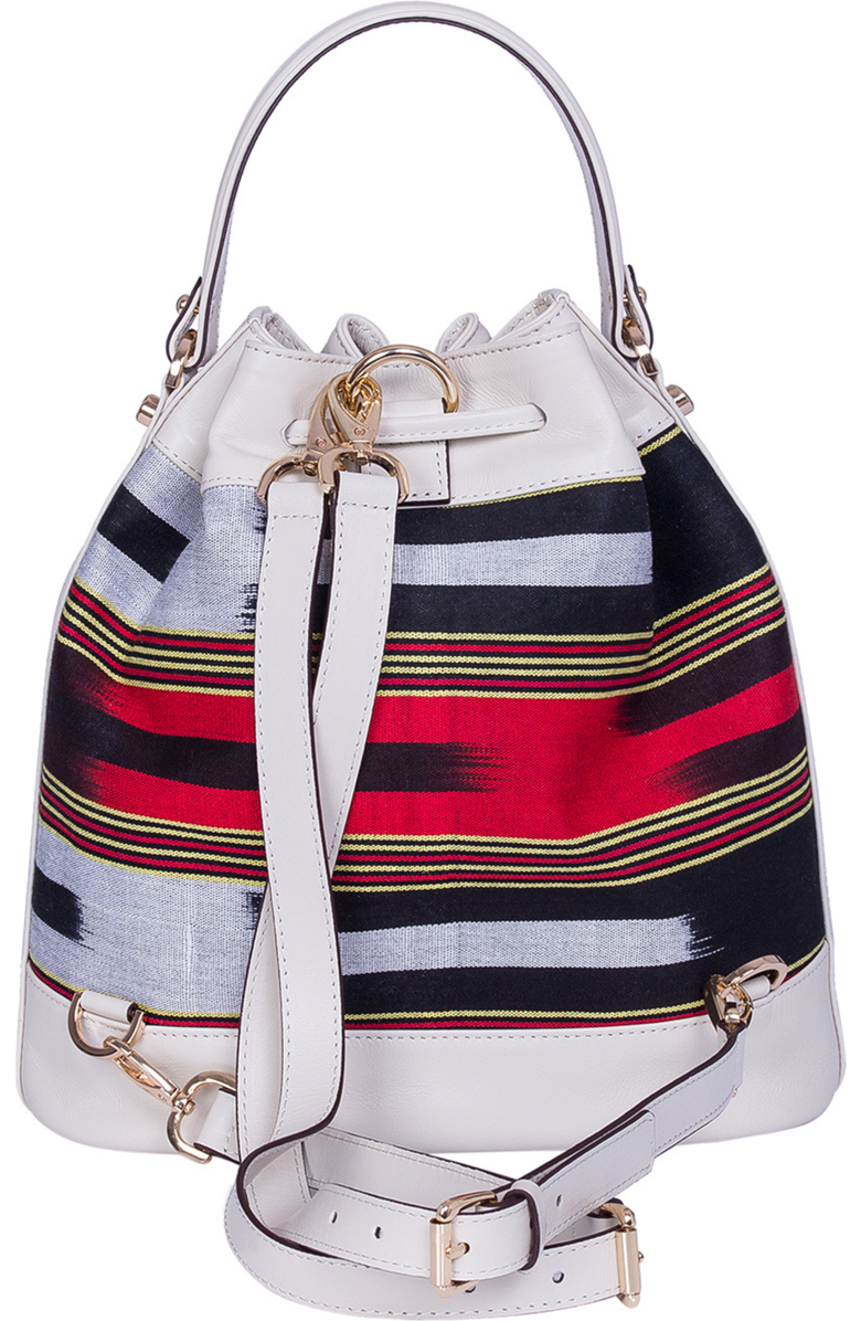 K'ai & Vrosi Leather & Fabric Pattern Convertible Bag, Alternate, color, Beige