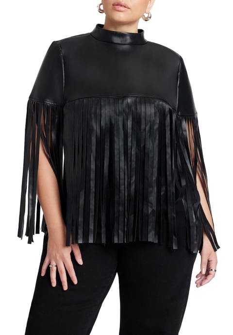 Faux Leather Fringe Cape (Plus)