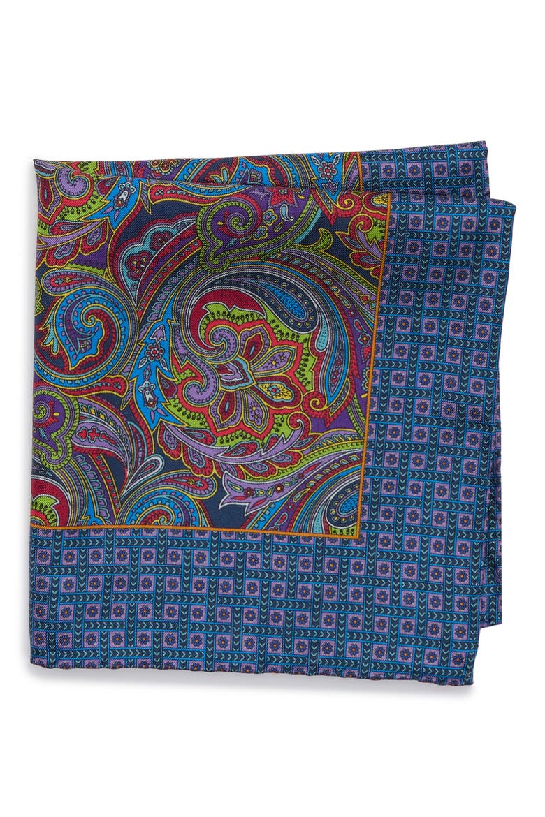 Paisley Silk Pocket Square, Main, color, NAVY/ PLUM