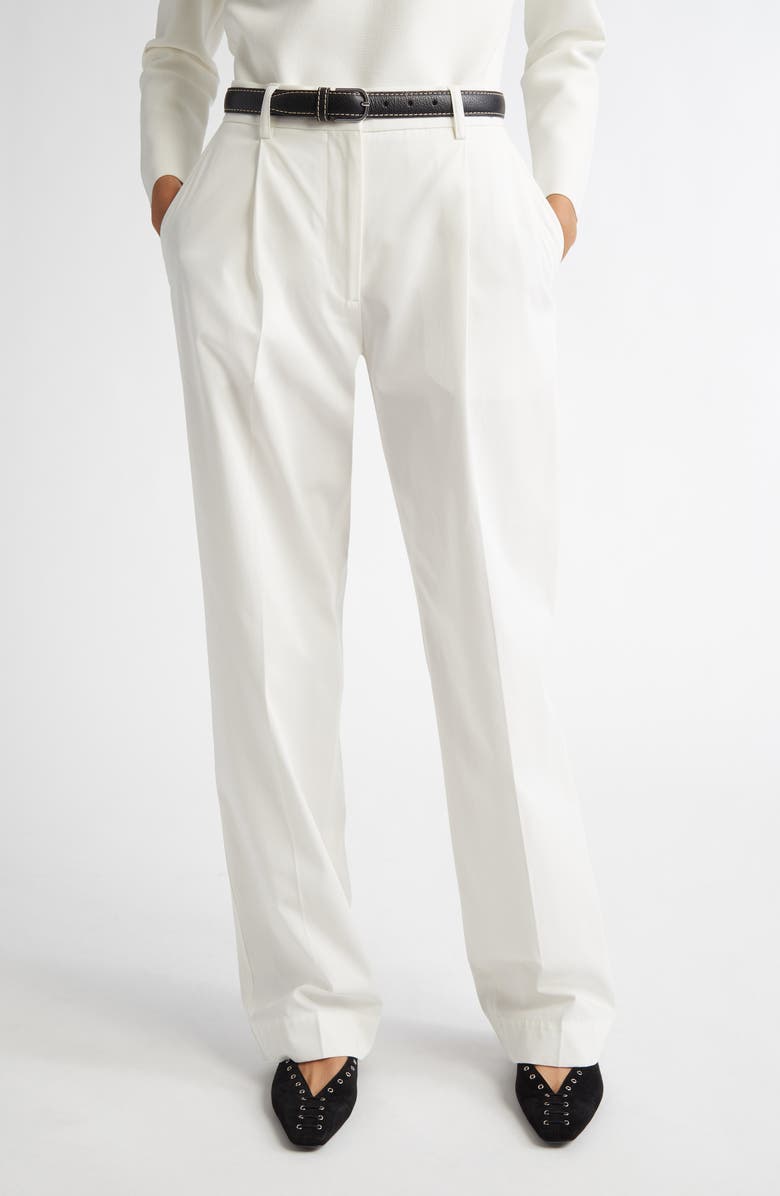 TOTEME Pleated Straight Leg Trousers, Main, color, White