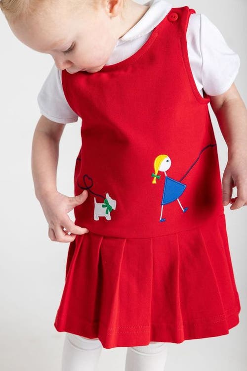 Florence Eiseman Pique Knit Jumper With Girl Walking Dog In Red