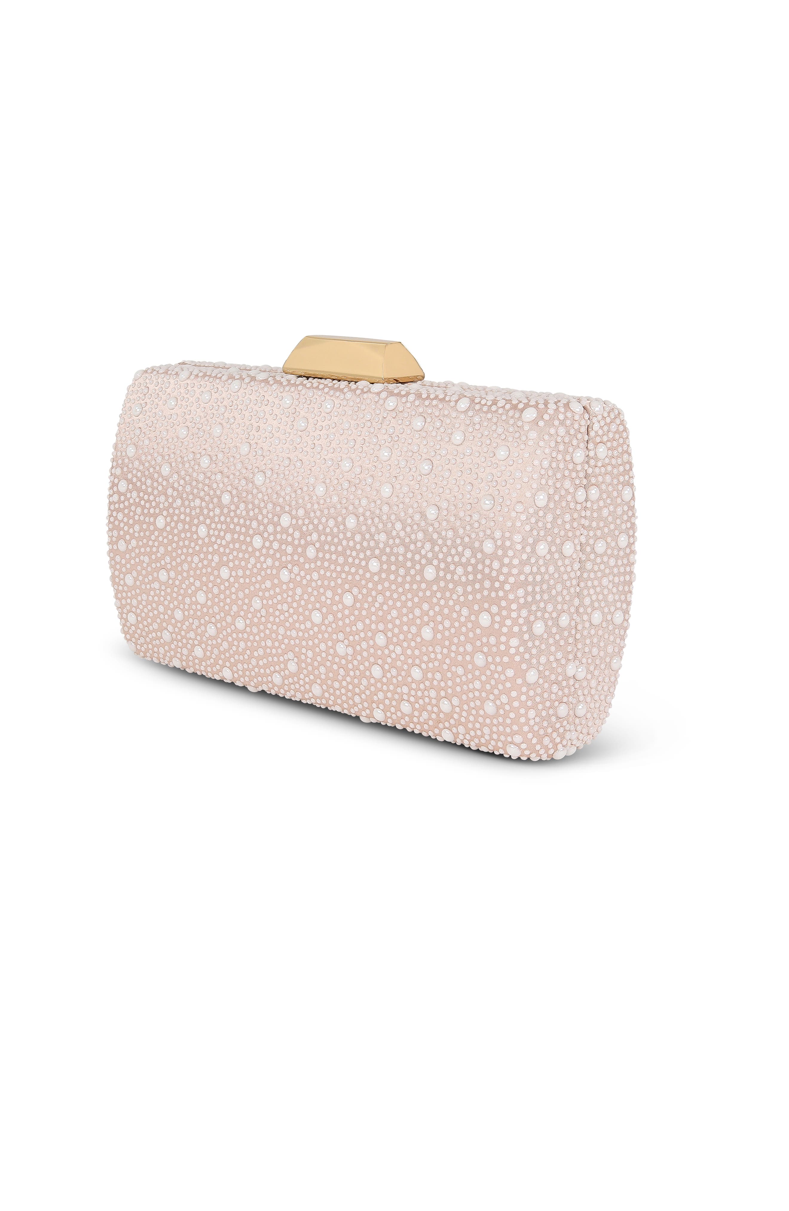 Jewel Badgley Mischka Avery Cabochon Bead Minaudiere, Alternate, color, Champagne