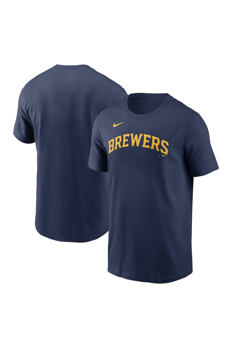 Men's Nike Navy Milwaukee Brewers Fuse Wordmark T-Shirt, Main, color, Navy