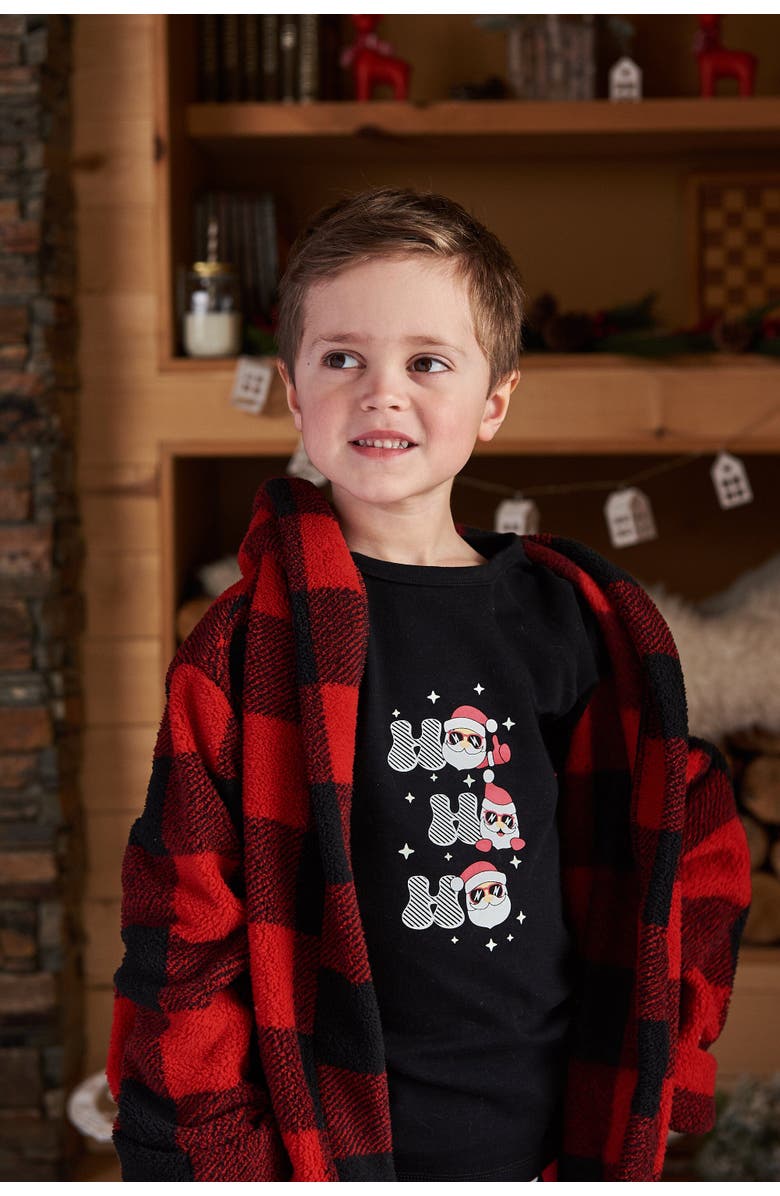 Deux par Deux Little Boy's Plush Robe Plaid Black And Red, Alternate, color, 