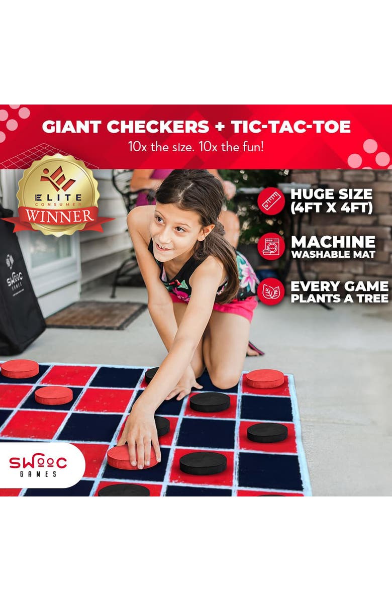Swooc Games Giant Checkers & Tic Tac Toe Game, Alternate, color, Black, Red
