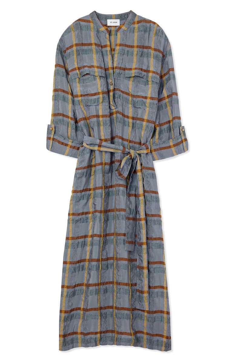 ST. JOHN Check Belted Seersucker Midi Shirtdress, Alternate, color, 