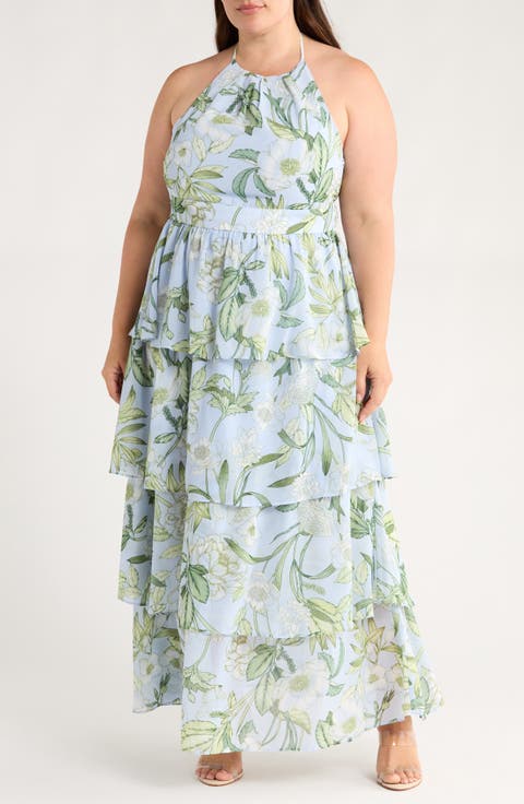 Serenade Tiered Halter Maxi Dress (Plus)
