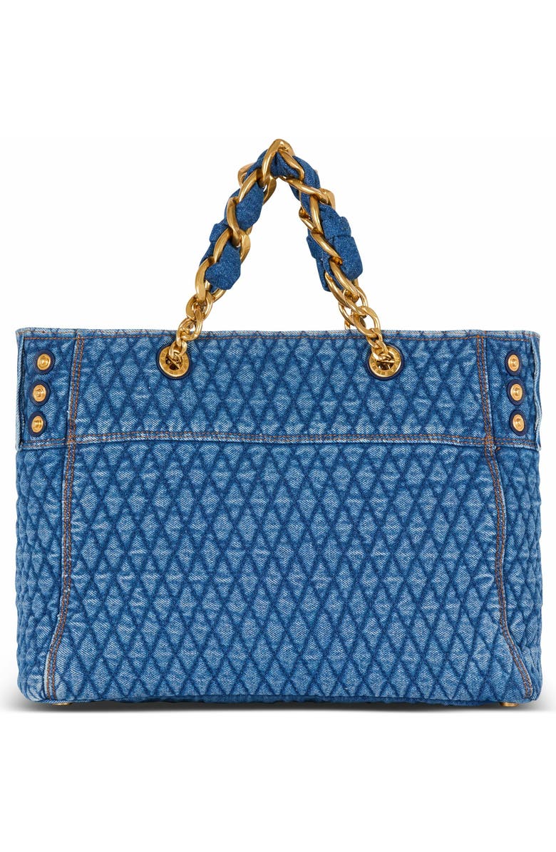 Balmain 1945 Soft Tote Bag In Diamond-Quilted Denim, Alternate, color,