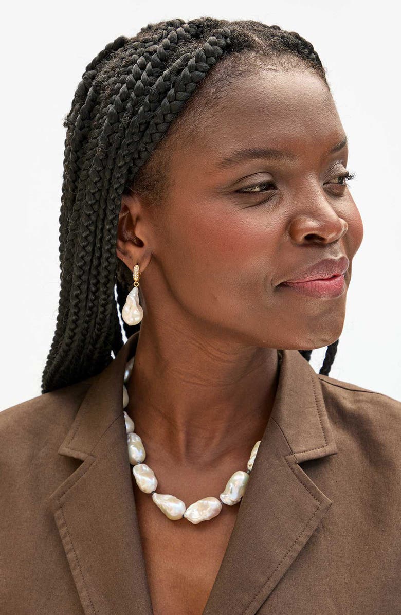 Clare V. Baroque Freshwater Pearl Drop Earrings, Alternate, color, Cream