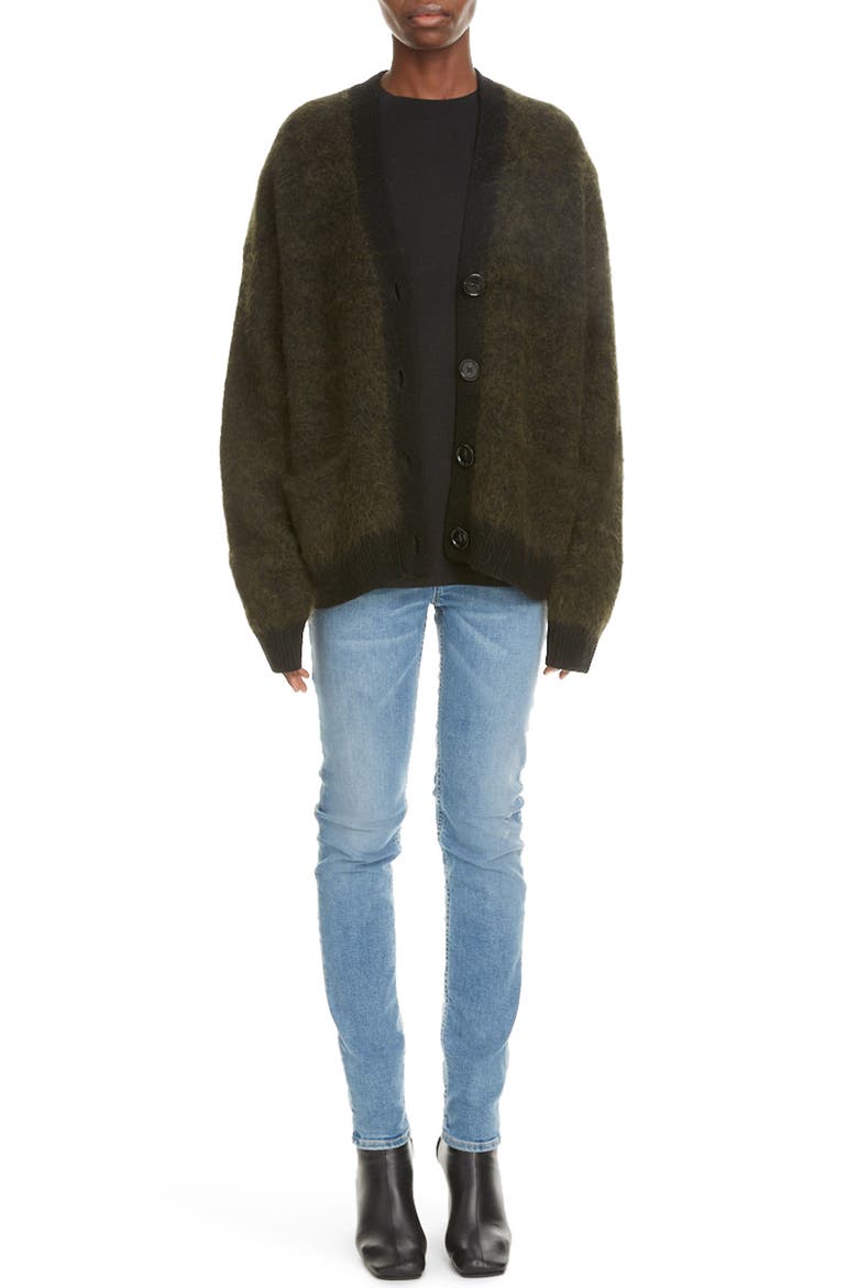 Rives Mohair & Wool Blend Cardigan, Main, color, BLACK/ OLIVE