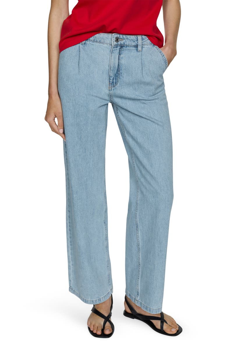 MANGO Pleat Straight Leg Jeans, Main, color, Medium Blue