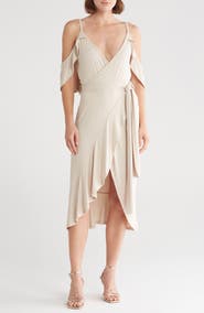 GO COUTURE Cold-Shoulder Wrap Dress