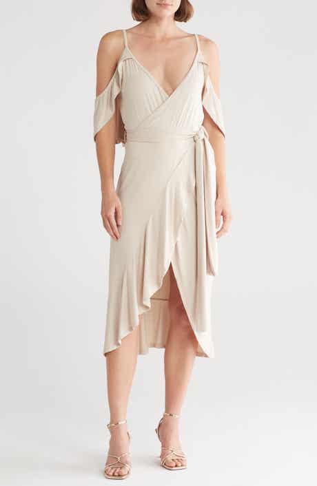 GO COUTURE Cold-Shoulder Wrap Dress