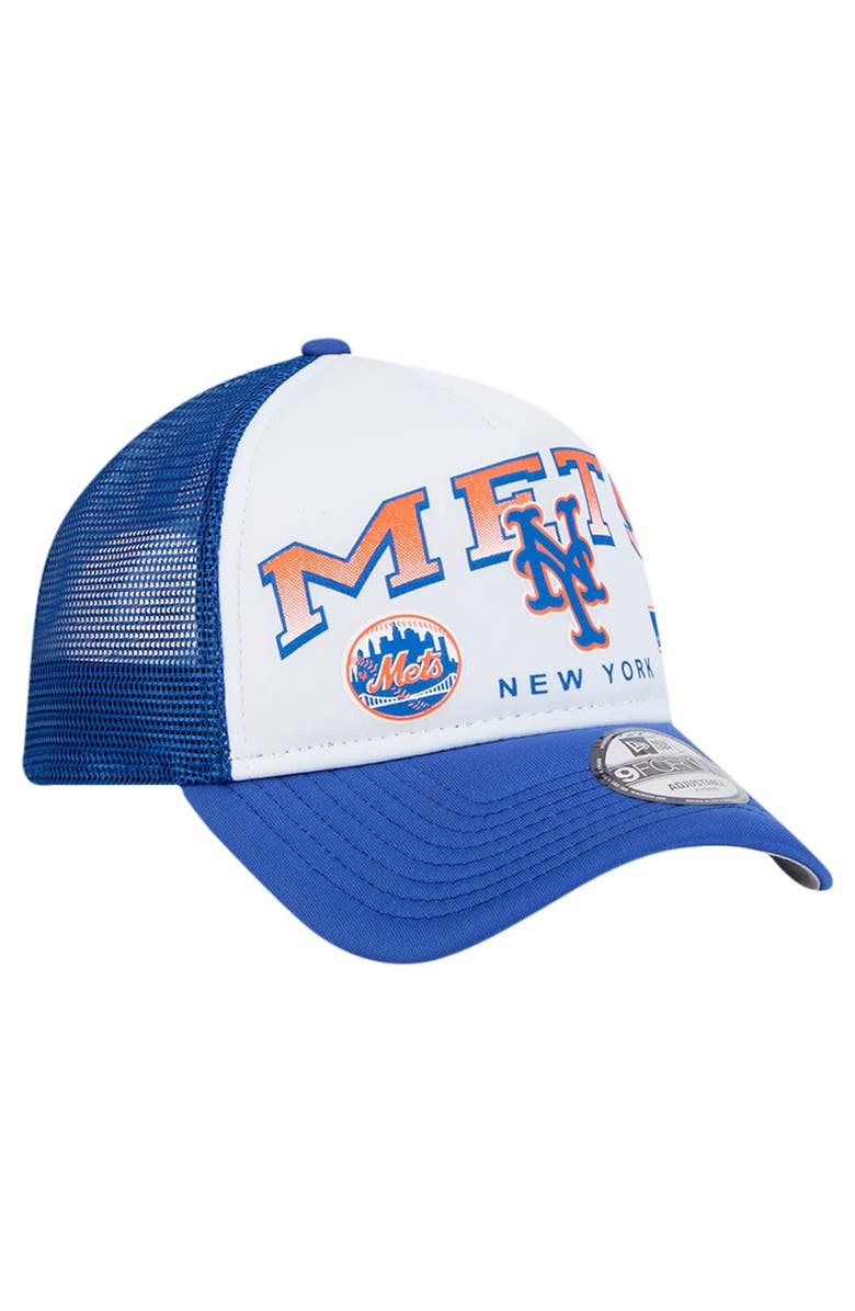 New Era Men's New Era White New York Mets Retro Wordmark 9FORTY A-Frame Trucker Adjustable Hat, Alternate, color, White