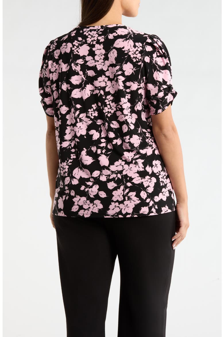 Print Pleat Short Sleeve Top, Alternate, color, ANNE BLACK/ PEONY PINK