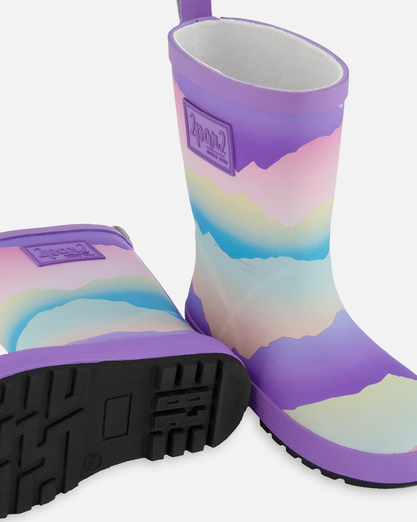 Deux par Deux Baby Girl's Printed Rain Boots Mauve And Blue, Pink Mountain, Alternate, color, Mauve And Blue, Pink Mountain