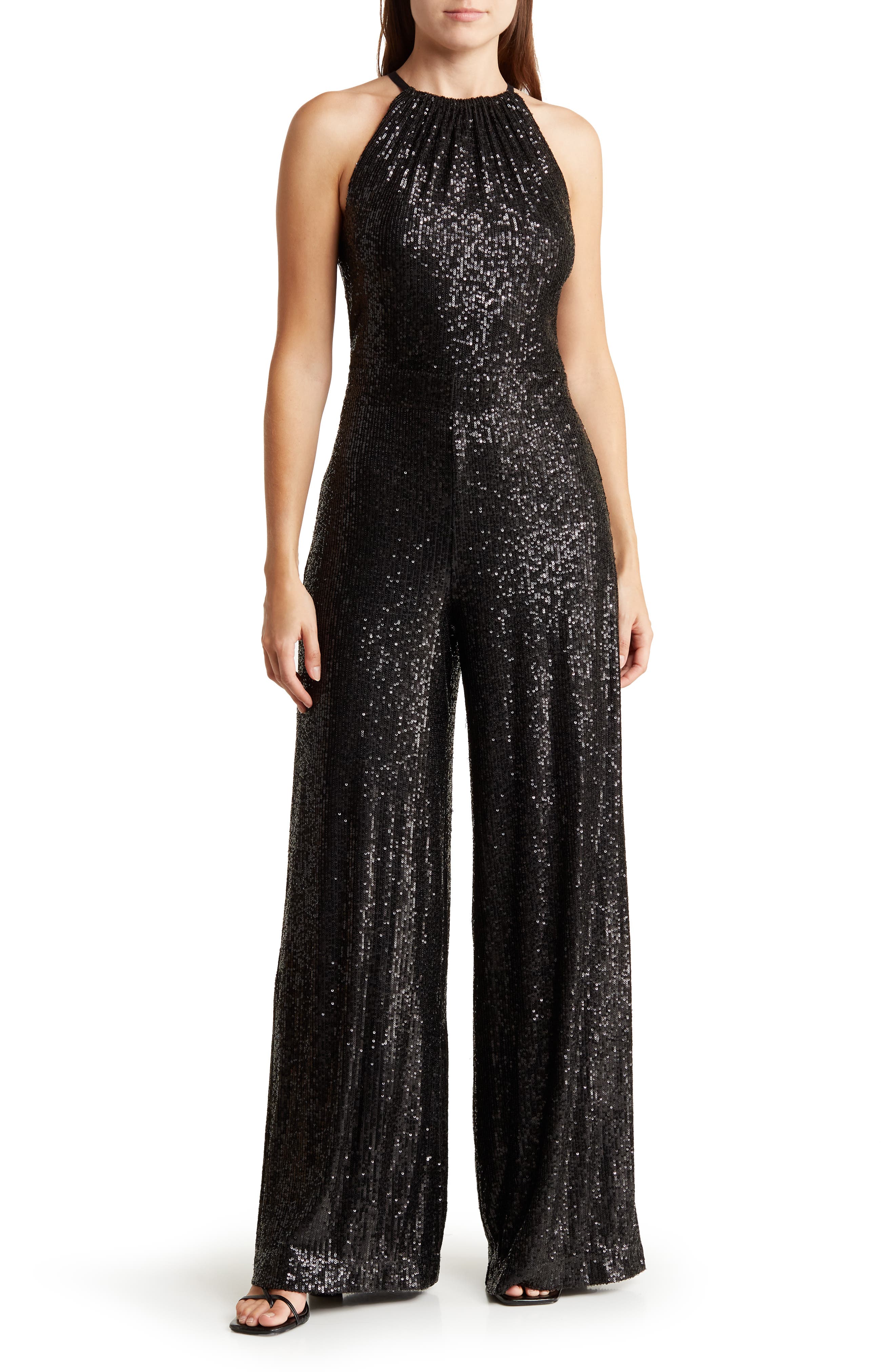 MAX STUDIO Sequin Halter Wide Leg Jumpsuit