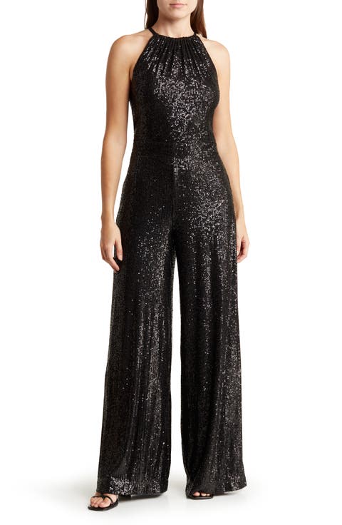Sequin Halter Wide Leg Jumpsuit