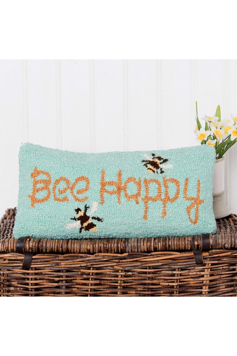 Spring "Bee Happy" Bumble Bee Garden Hooked Mini Accent Pillow, 10" x 20", Alternate, color, Yellow