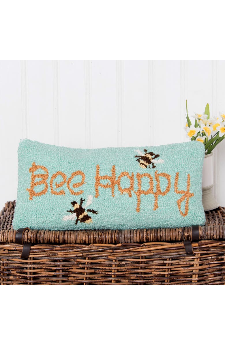 C&F Home Spring "Bee Happy" Bumble Bee Garden Hooked Mini Accent Pillow, 10" x 20", Alternate, color, Yellow