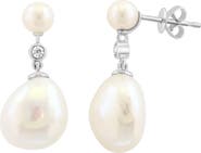 EFFY 14K White Gold Diamond & Freshwater Pearl Drop Earrings