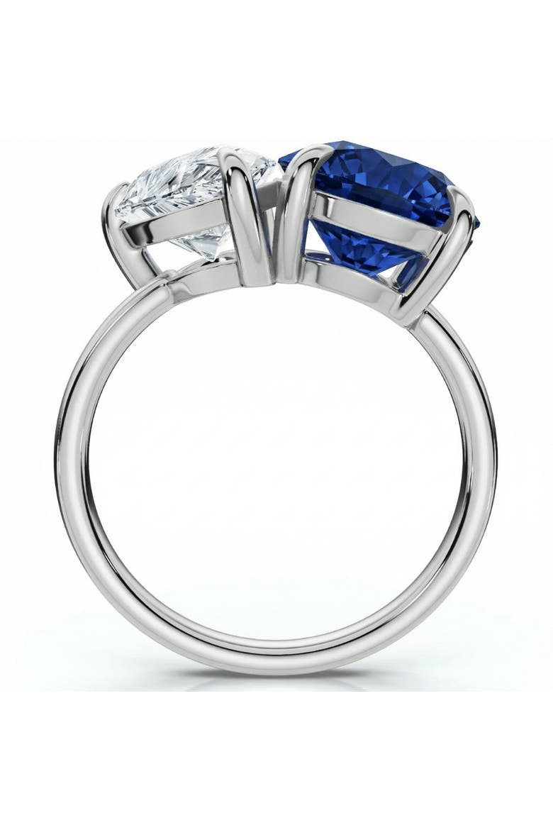 5 1/2Ct Certified Blue Sapphire & Diamond Toi Et Moi Diamond Ring Gold Lab Grown, Alternate, color, 14k White Gold