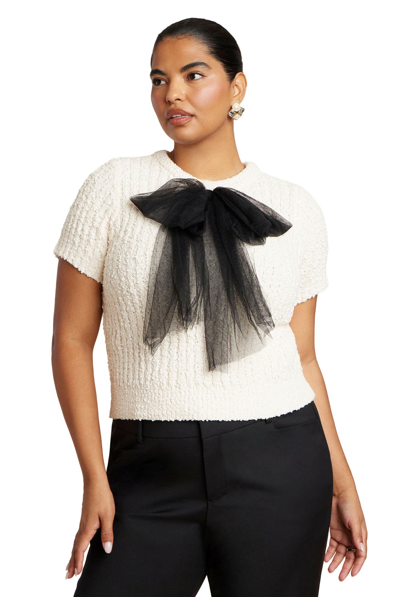 Sweater With Sheer Bow