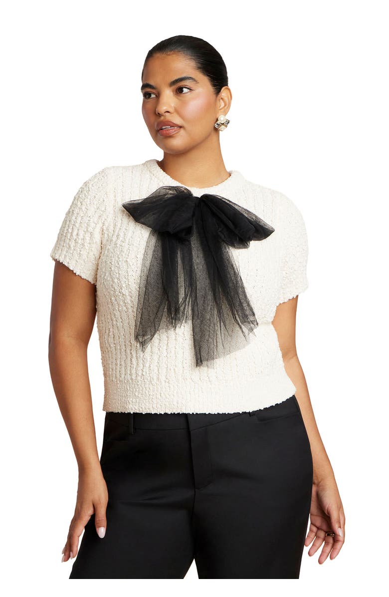 ELOQUII Sweater With Sheer Bow, Main, color, Dew