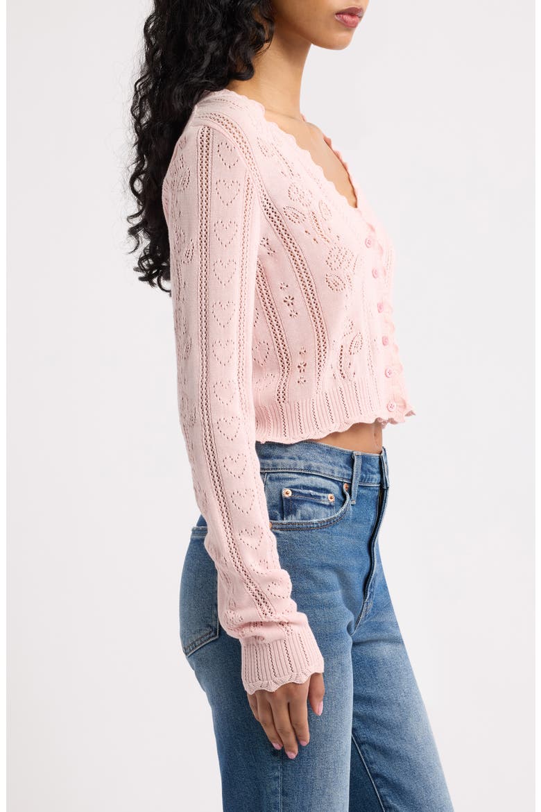 Sibella Cotton Pointelle Cardigan, Alternate, color, PINK IRIS