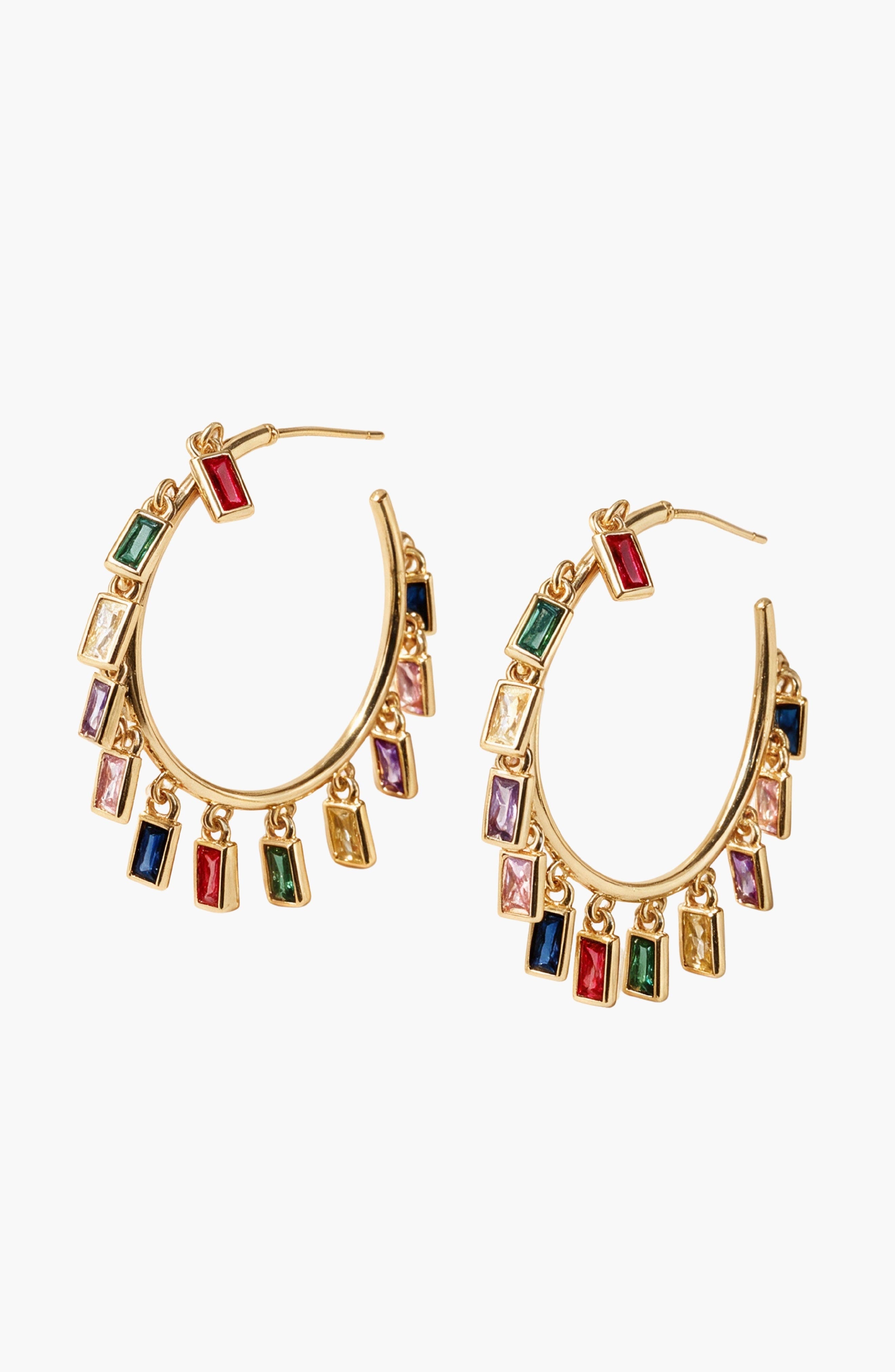 Modenaire Baguette Crystal Dangle Hoop Statement Earrings (Women ...