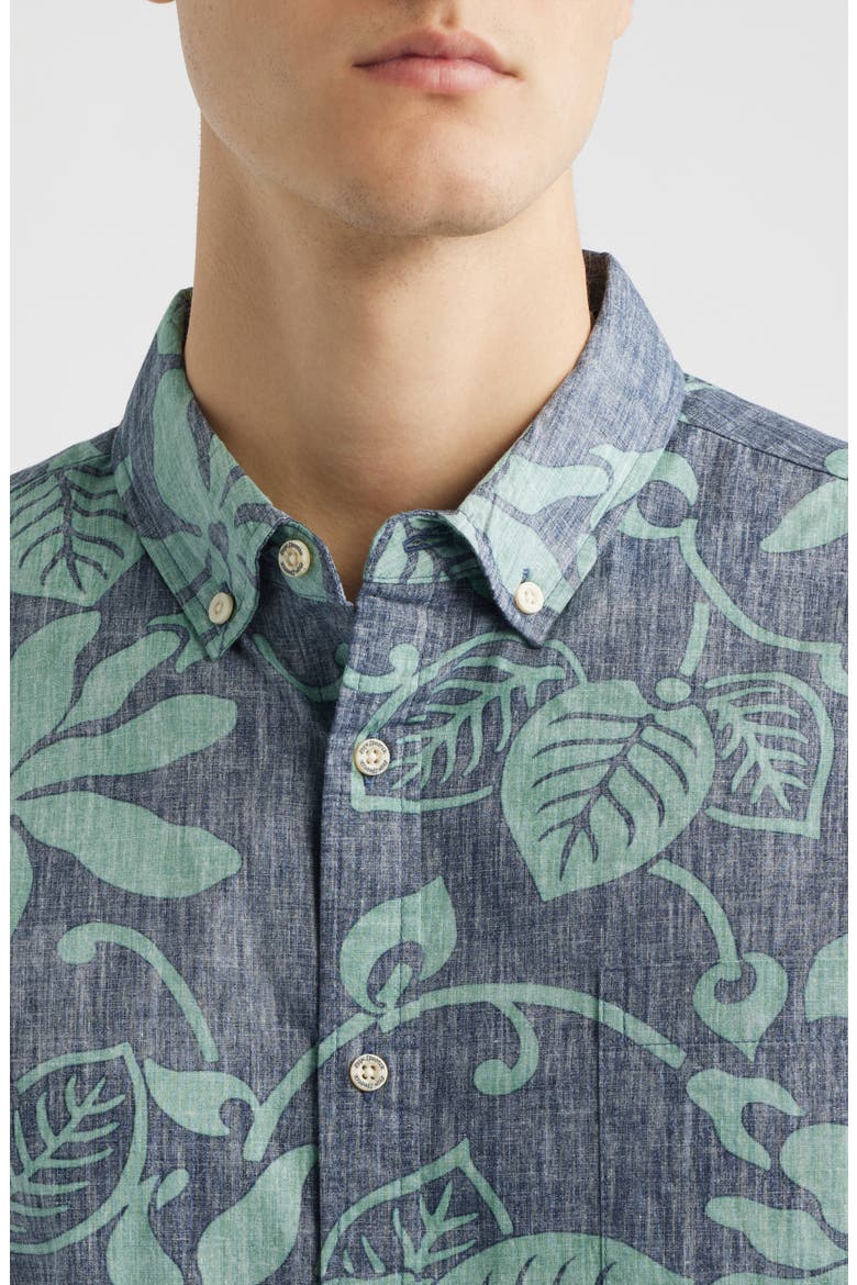 Tiare Pareau Floral Cotton Button-Down Shirt, Alternate, color, NAVY