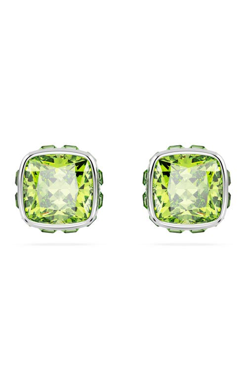 Swarovski Birthstone Pierced Earrings Studs Aug Rhodium Shiny Green In Green
