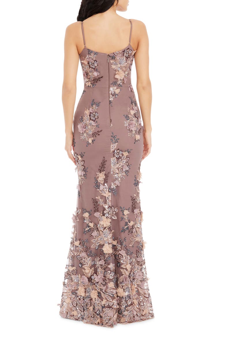 Dress the Population Giovanna Beaded Floral Appliqué Mermaid Gown, Alternate, color, Mauve Multi