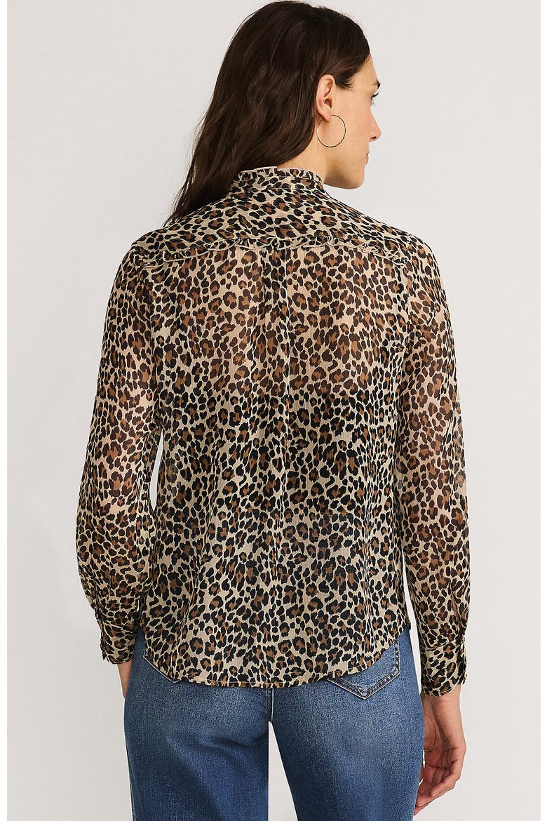 Chiffon Ruffle Front Long Sleeve Top, Alternate, color, Champagne Animal Spots