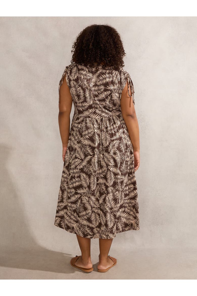 Leaf Print Drawstring Sleeve Dress, Alternate, color, Brown