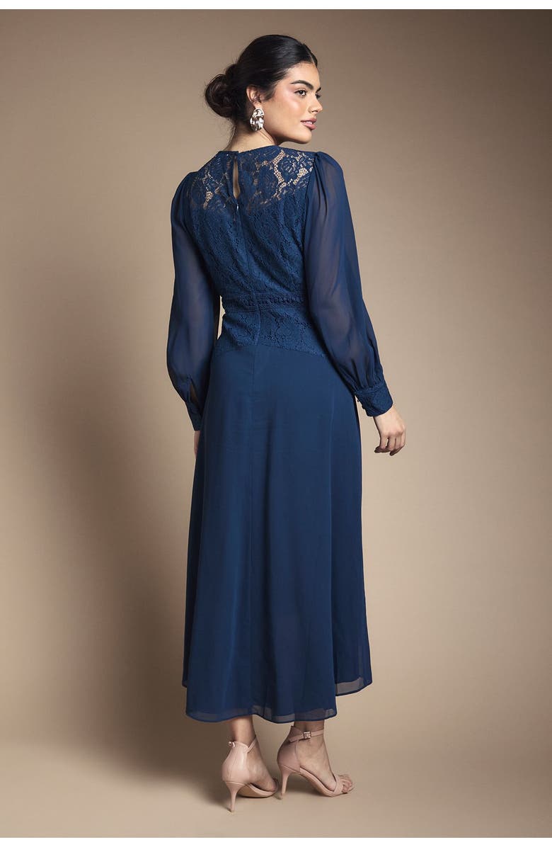 Wallis Lace Insert Chiffon Midi Dress, Alternate, color, Navy