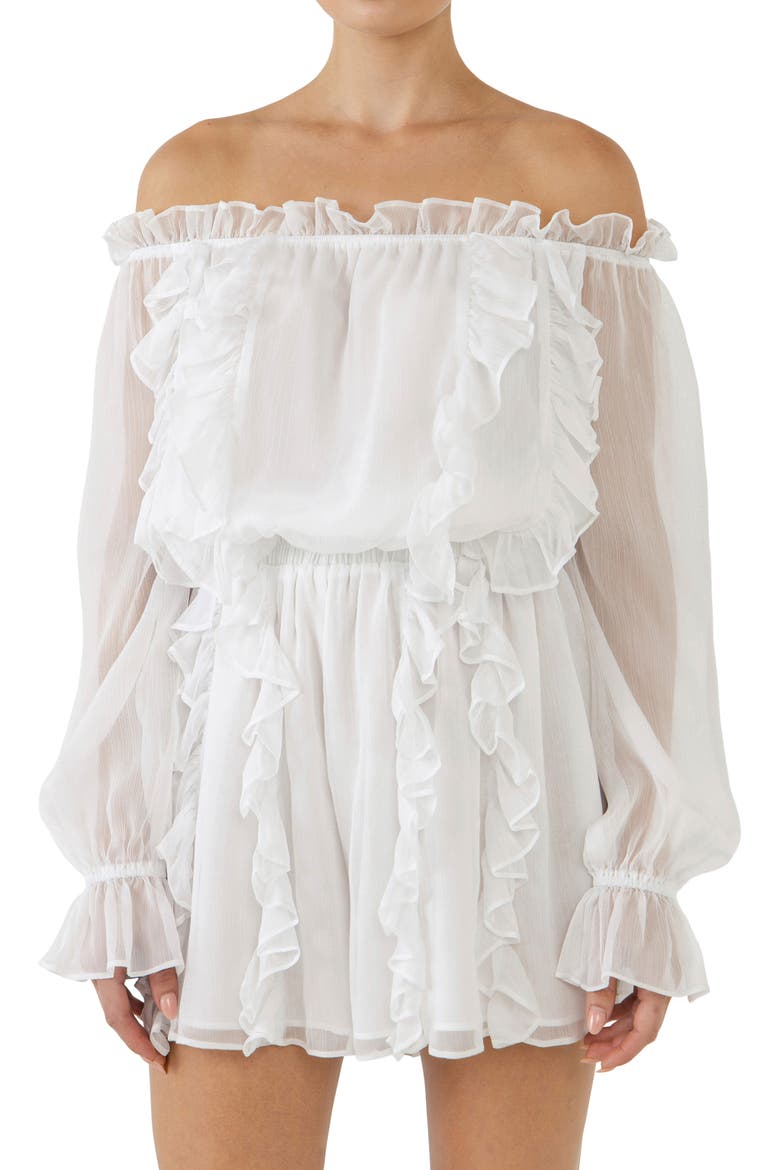 Off the Shoulder Chiffon Romper, Alternate, color, WHITE