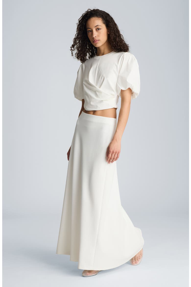 Puff Sleeve Faux Wrap T-Shirt, Alternate, color, PURE WHITE