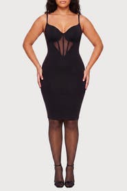 Popilush Shapewear Mesh Corset Panel Built-In Sculpting Midi Dress