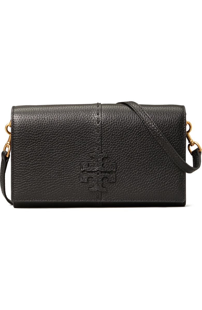 Tory Burch McGraw Leather Crossbody Wallet, Main, color, Black