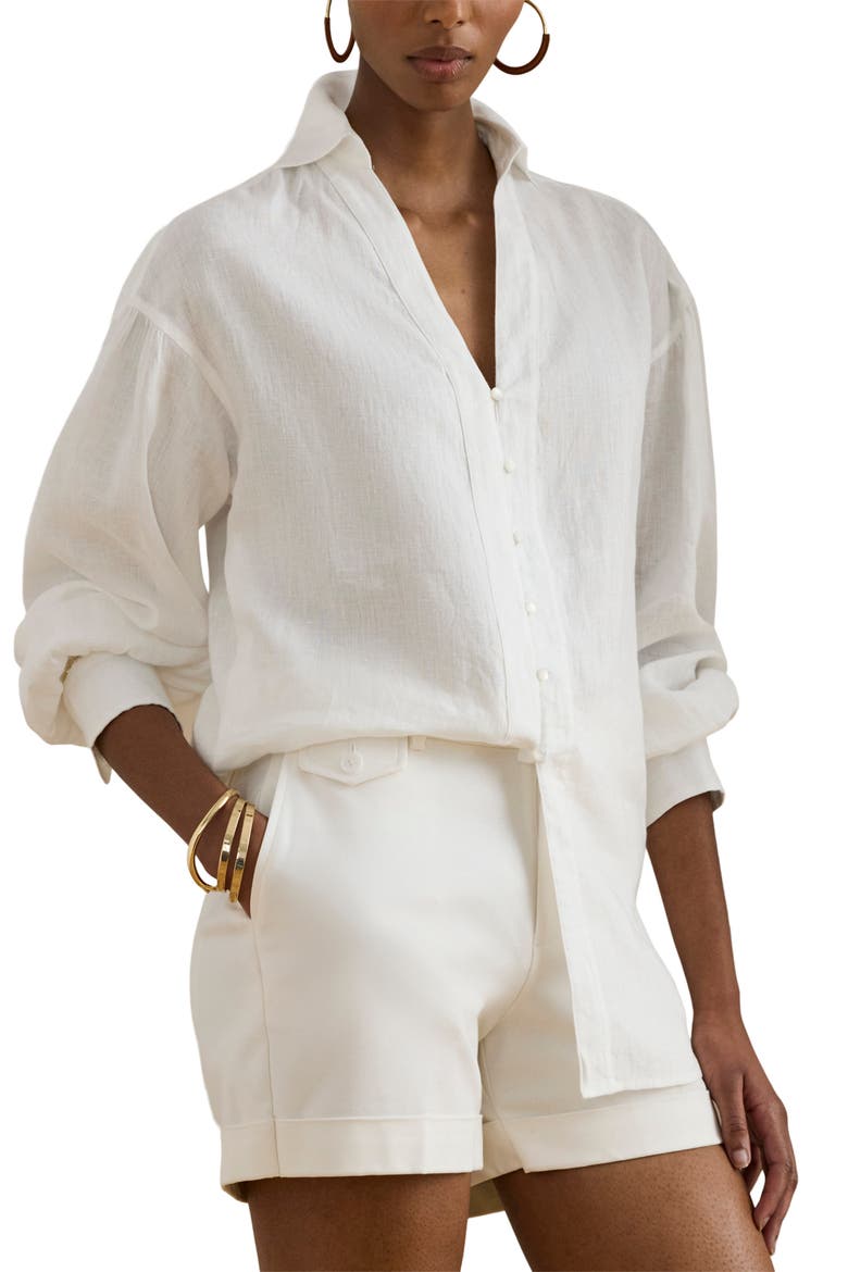 Relaxed Fit Linen Button-Up Shirt, Main, color, WHITE